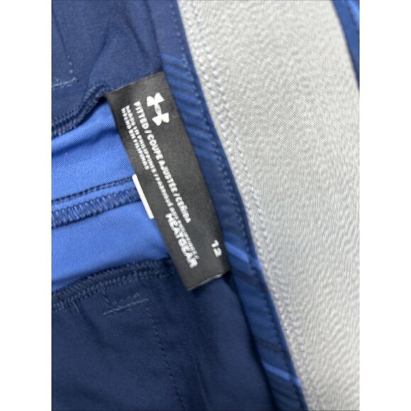 Under Armour Womens Golf Shorts BLUE STRIPE 12 Fitted Heat Gear - Picture 2 of 4